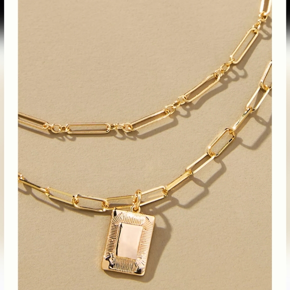 Anthro Rectangle Charm Layered Necklace - Picture 6 of 8